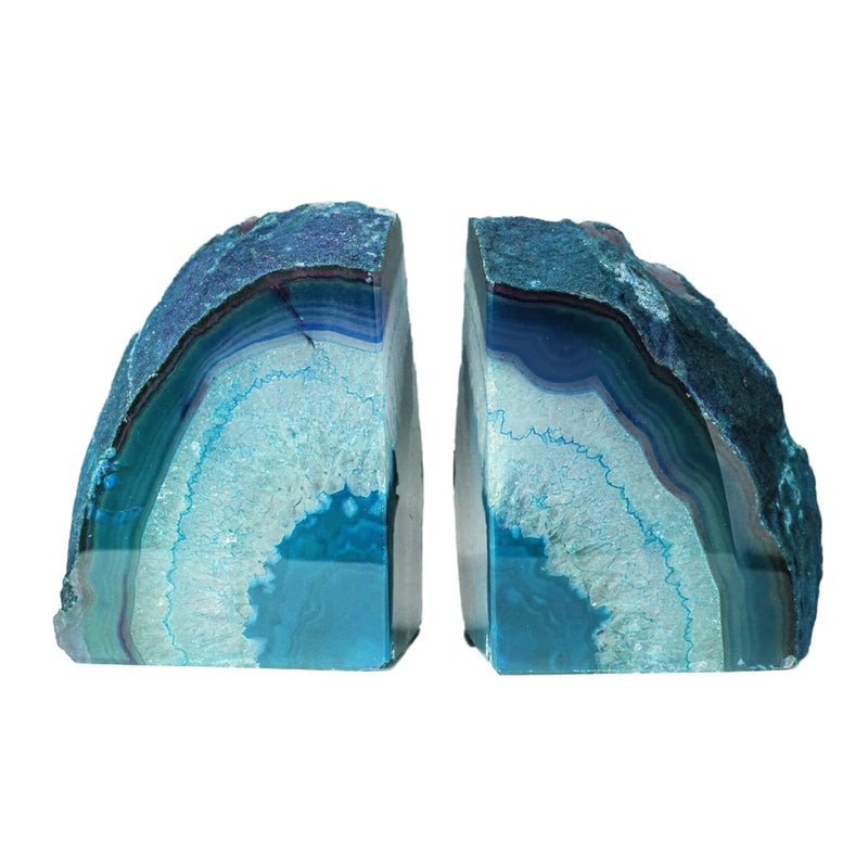 AMOYSTONE Teal Agate Bookends, Large Decorative Crystal Stone Ends 4-6 LBS for Heavy Books, Perfect for Study Room and Office Bookshelf Decor - Image 2